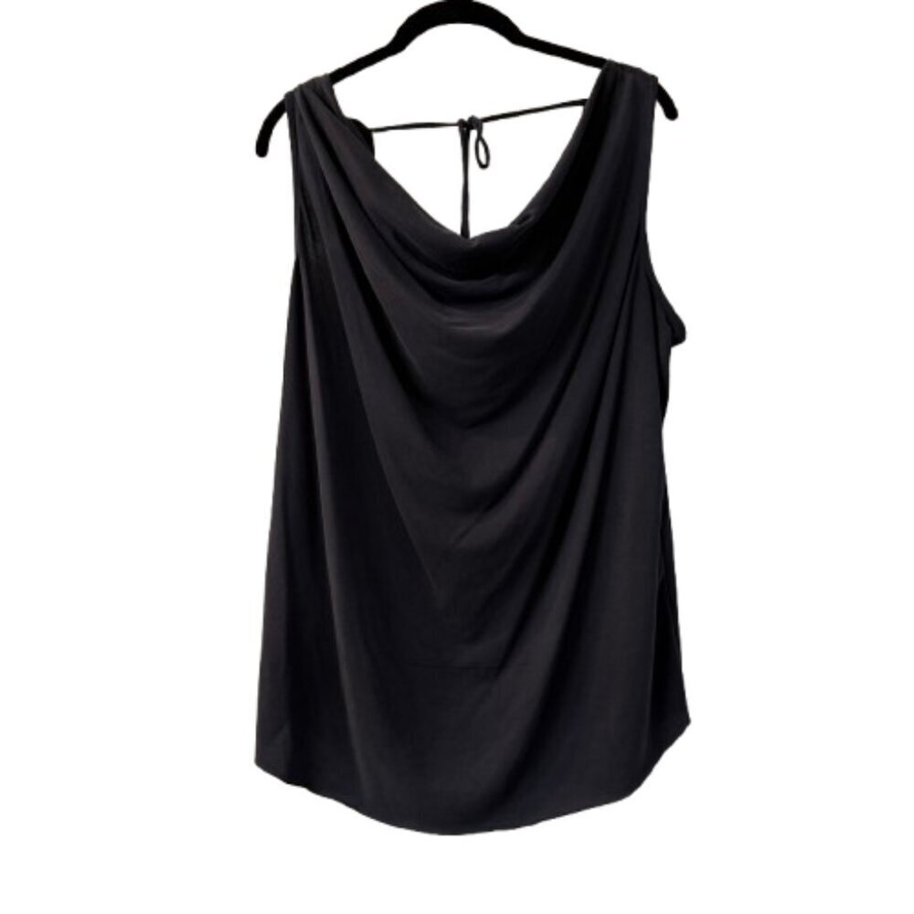 BOBEAU Silky Drape Neck Tie Back Top Charcoal Grey Black Size Medium